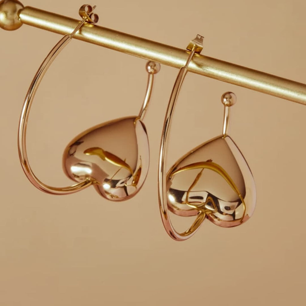 Gold plated heart shape ball hoop earrings — modern minimalist everyday earrings for women India