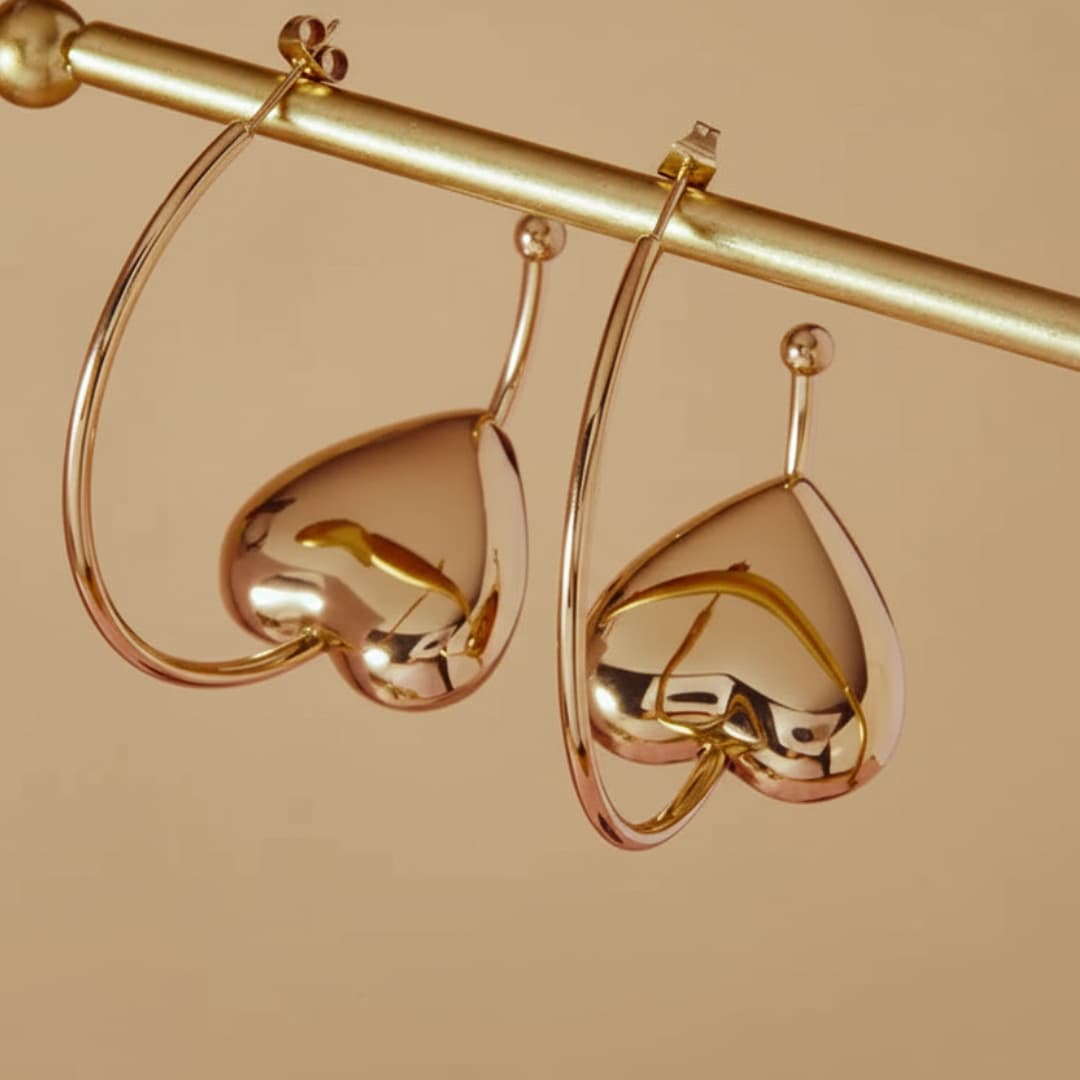 Gold plated heart shape ball hoop earrings — modern minimalist everyday earrings for women India
