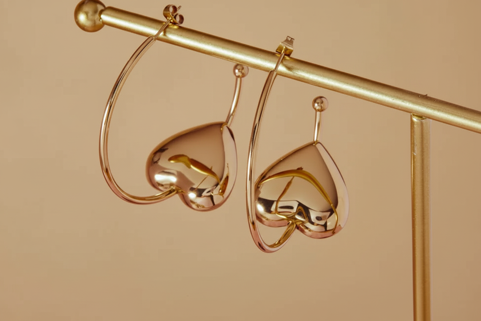 Gold plated heart shape ball hoop earrings — modern minimalist everyday earrings for women India