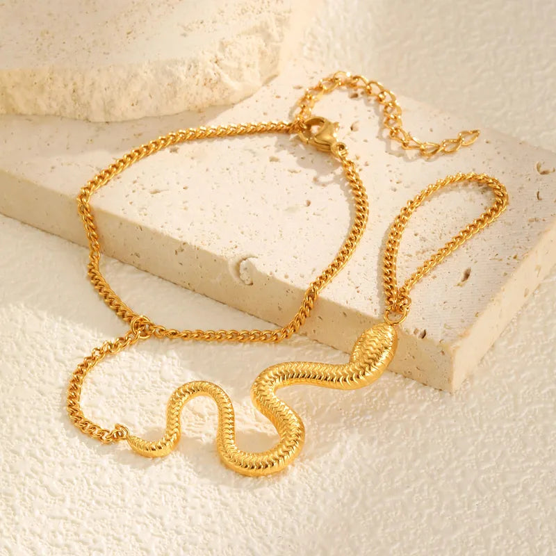 Gold plated snake style lobster clasp bracelet — waterproof stackable jewellery for women India