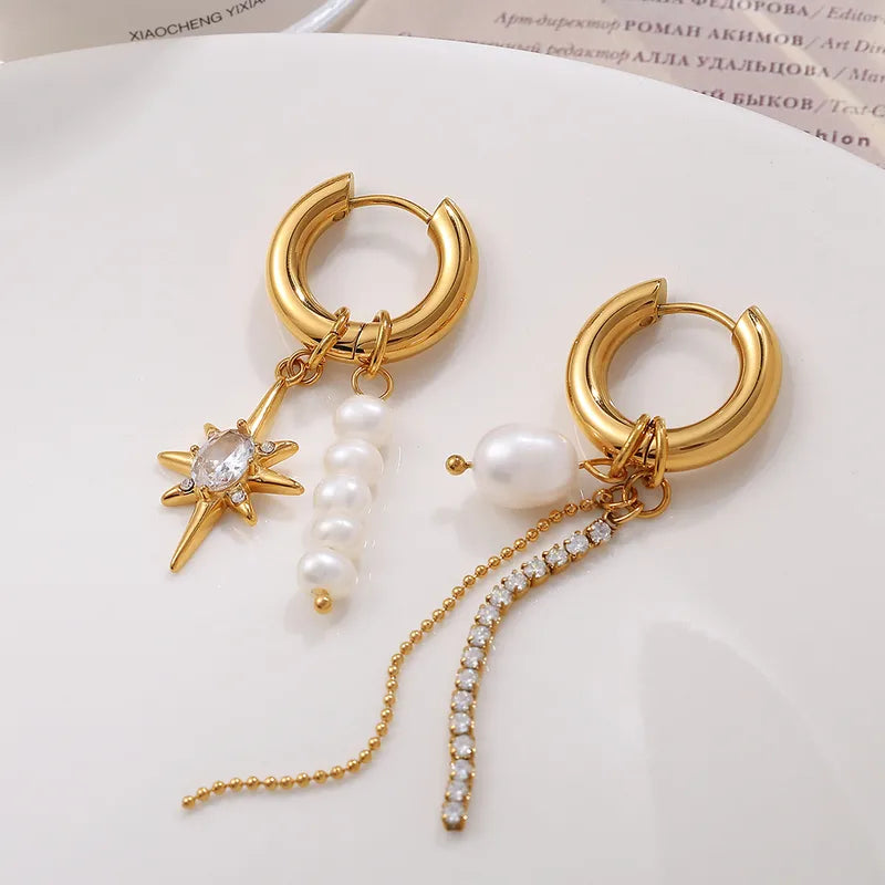 Gold plated hexagram glam zircon stud earrings — luxurious business elegant earrings for women