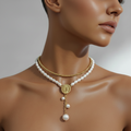Pearl beading pendant necklace with 18K gold plated beaded chain — elegant jewellery India