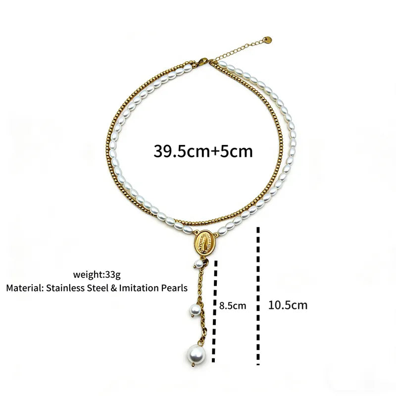 Pearl beaded chain pendant necklace detail — dainty gold jewellery gift for women