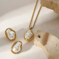 18K Gold-Plated Irregular Pearl Inlay Jewelry Set flat lay – necklace and earrings dainty curated for women – Oneofé