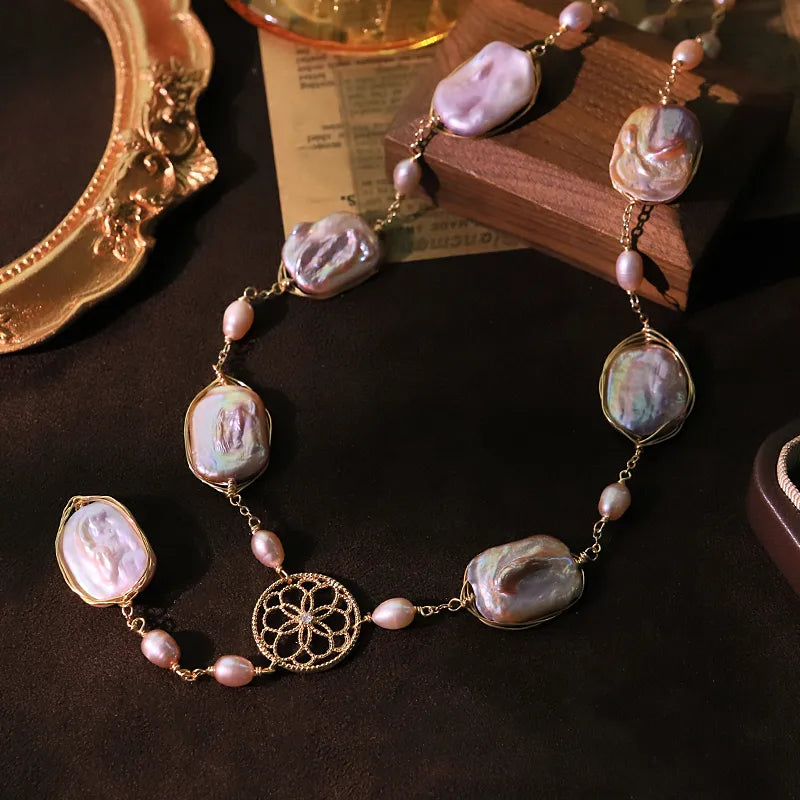Glam purple baroque pearl geometric handmade necklace — artisan statement jewellery for women India