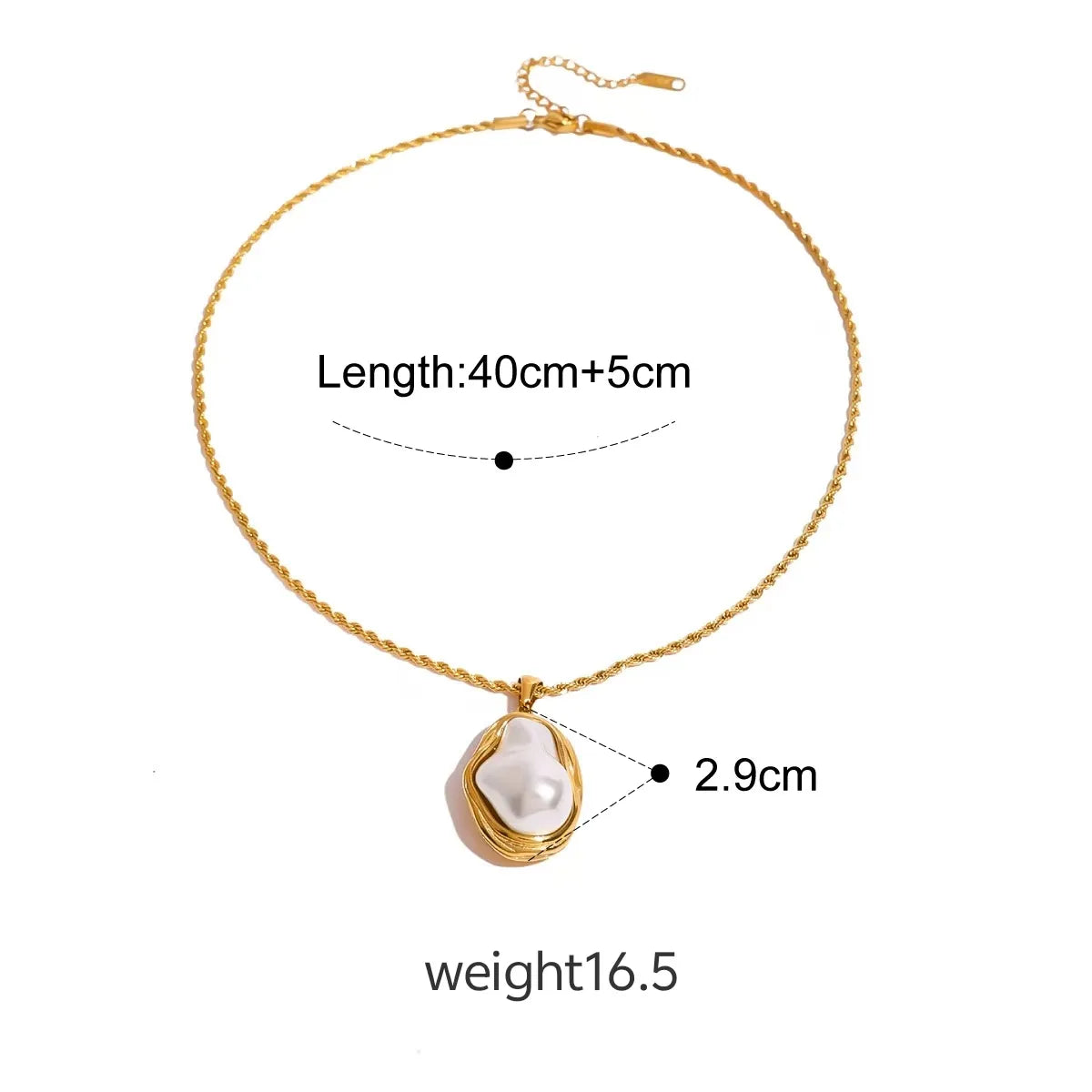 18K Gold-Plated Irregular Pearl Inlay Necklace Set dimensions – 40cm chain 2.9cm pendant minimalist for women – Oneofé