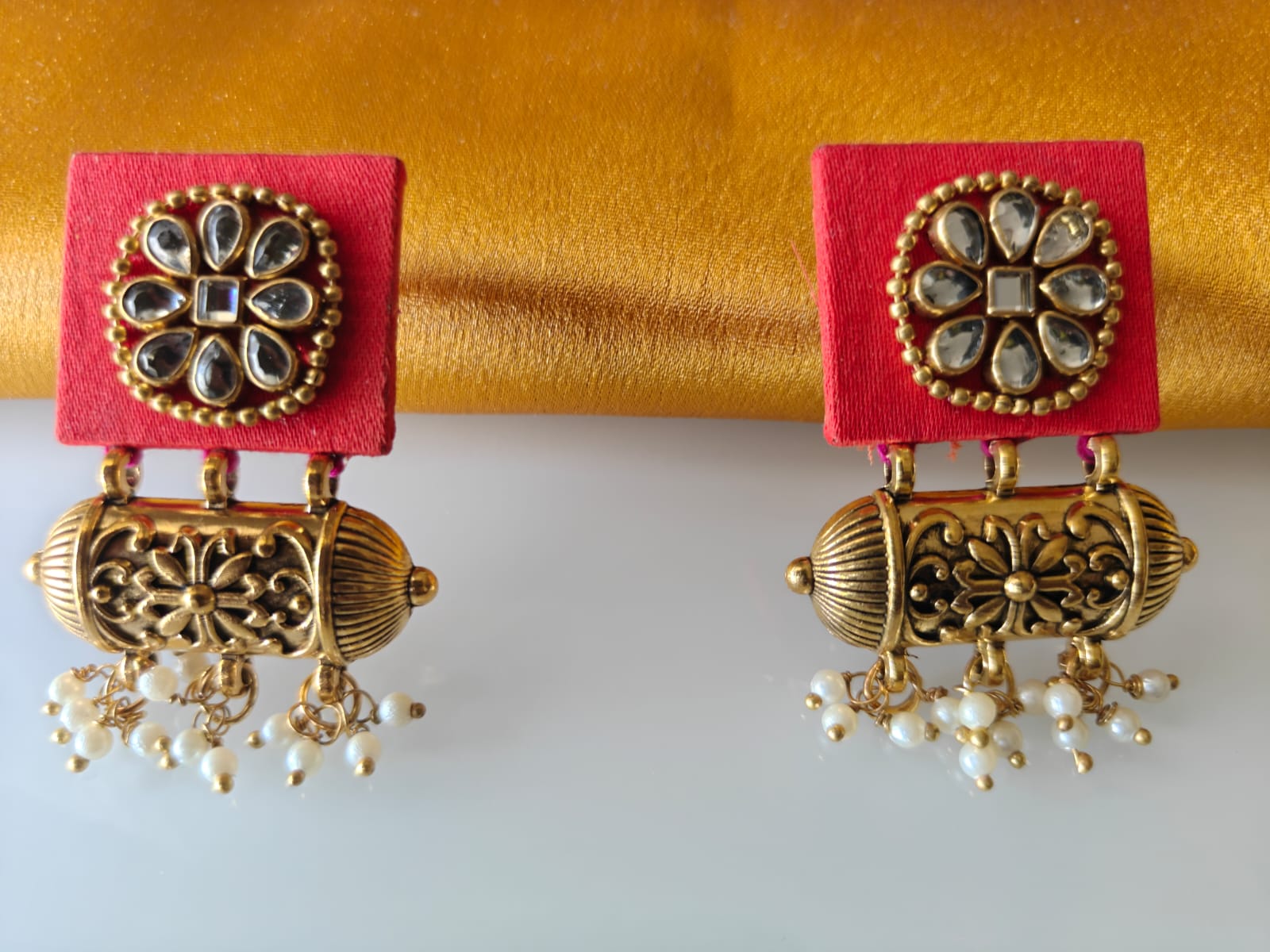 Orange wooden handcrafted drop earrings — ethnic jewellery for women India

