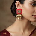 Orange wooden handcrafted drop earrings — ethnic jewellery for women India