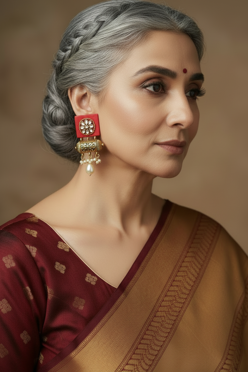 Orange wooden handcrafted drop earrings — festive wear jewellery for women India

