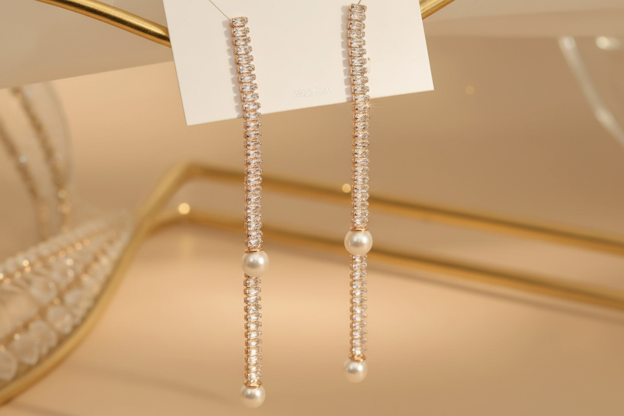 Korean rose gold plated freshwater pearl dangler earrings — dainty elegant earrings for women India