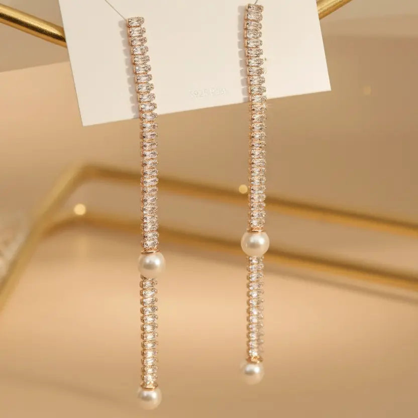 Korean rose gold plated freshwater pearl dangler earrings — dainty elegant earrings for women India