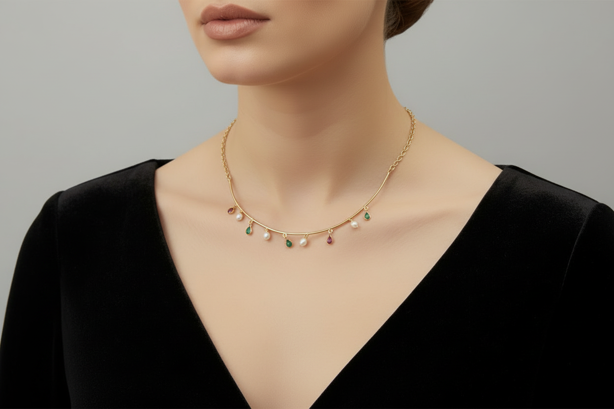 Multi colour vibrant handcrafted pearl beaded necklace — festive ethnic statement jewellery for women India