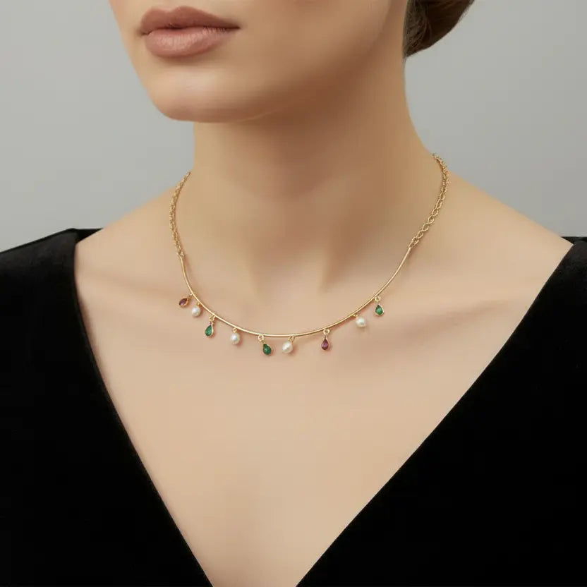 Multi colour vibrant handcrafted pearl necklace — bold office wear statement jewellery for women India