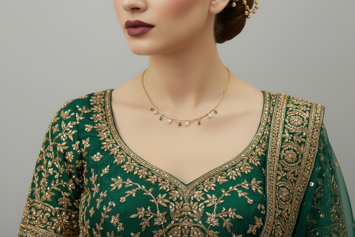 Multi colour vibrant handcrafted pearl necklace — festive ethnic jewellery for women India
