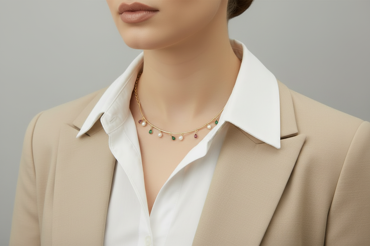 Multi color vibrant pearl beaded necklace – statement everyday jewellery for women – Oneofé