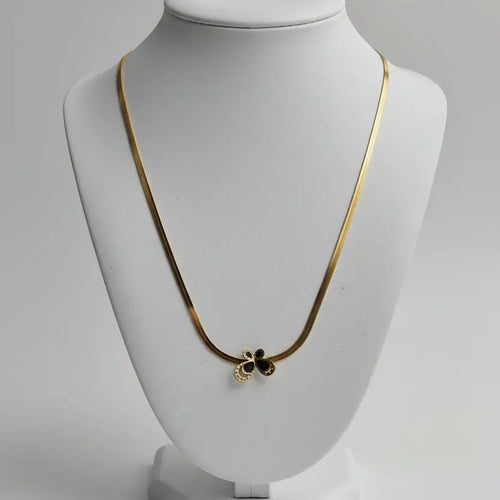 Side view black butterfly snake chain pendant necklace – dainty statement jewellery for women – Oneofé