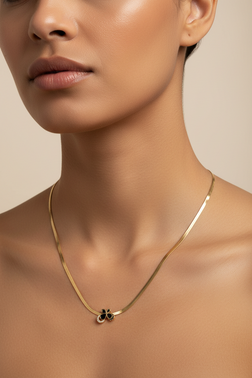 Black butterfly snake chain necklace – statement everyday jewellery for women – Oneofé