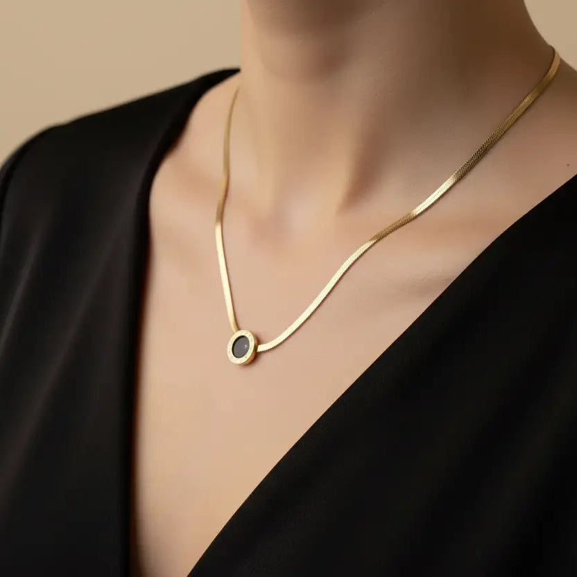 Black roman embrace pendant necklace – edgy statement everyday jewellery for women – Oneofé