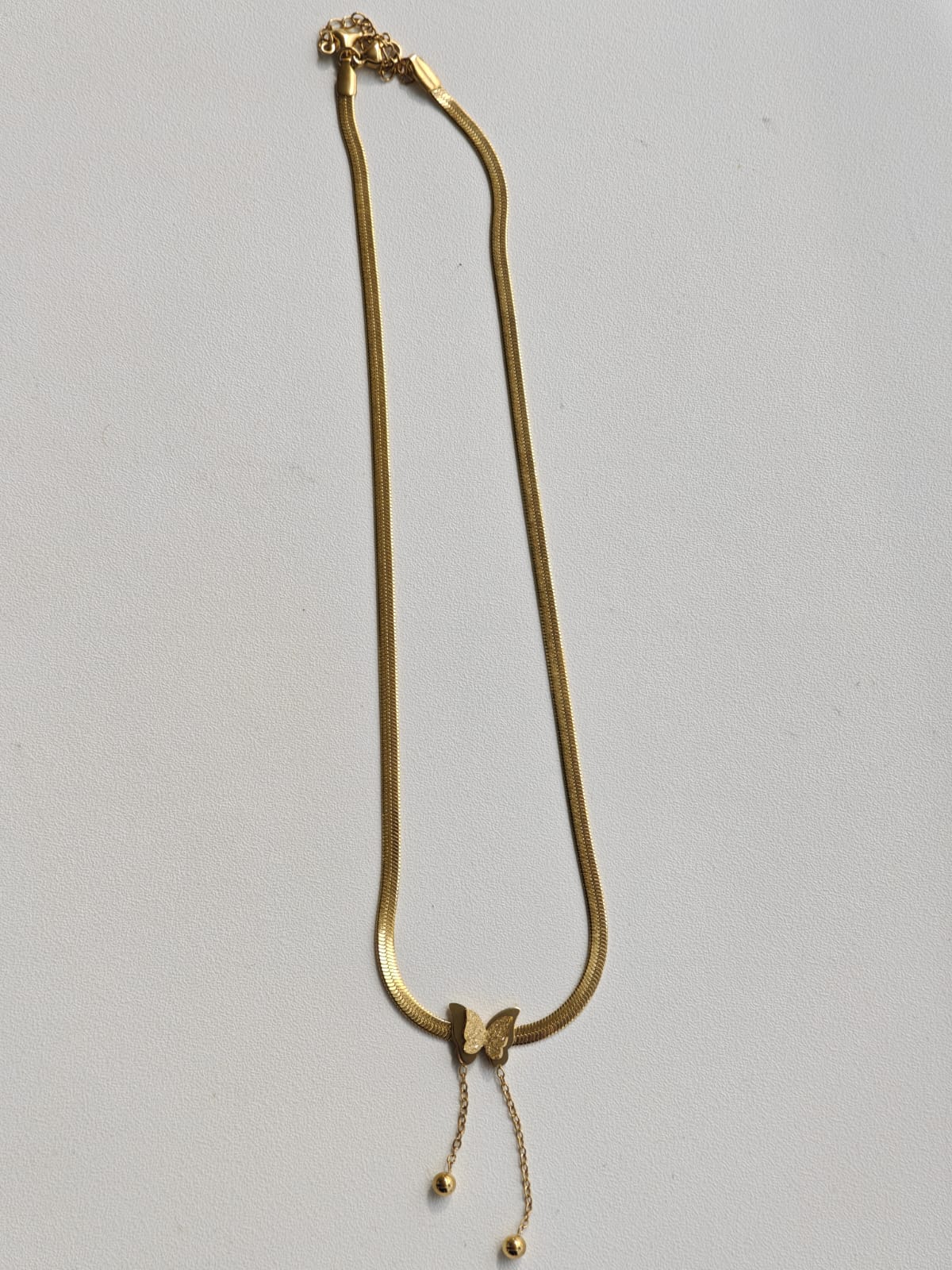 Gold plated butterfly snake chain necklace – dainty everyday jewellery for women – Oneofé