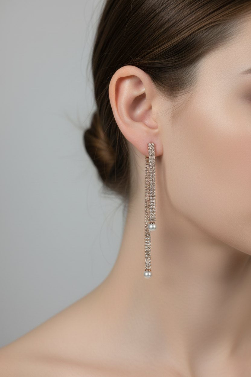 Korean rose gold plated freshwater pearl dangler earrings — dainty elegant earrings for women India