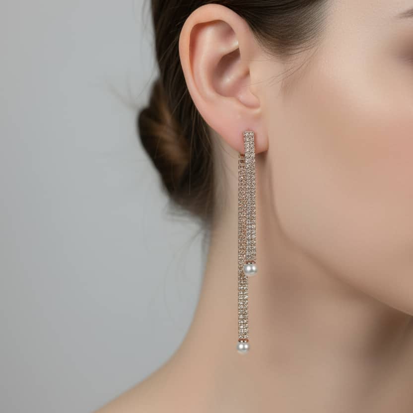 Korean rose gold plated freshwater pearl dangler earrings — dainty elegant earrings for women India