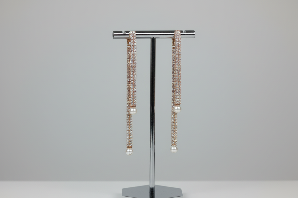 Korean rose gold plated pearl dangler earrings – dainty bridal everyday jewellery for women – Oneofé
