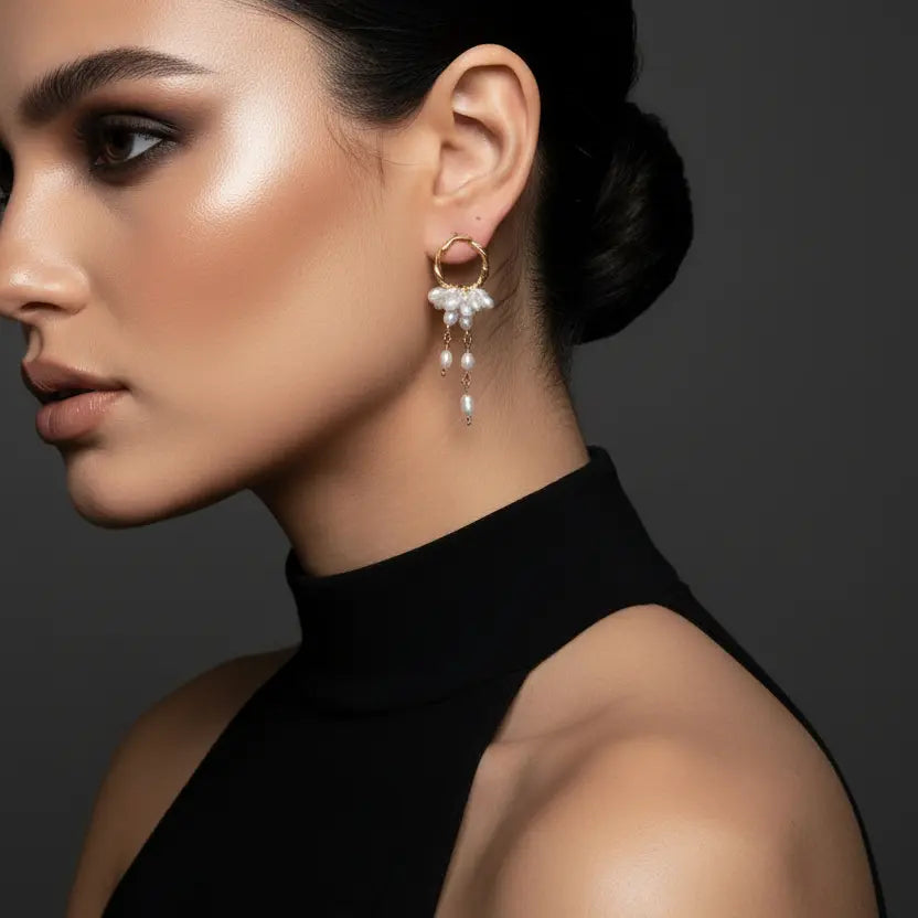 Pearl White 18K Gold Plated Baroque Pearl Tassel Drop Earrings – statement everyday for women – Oneofé
