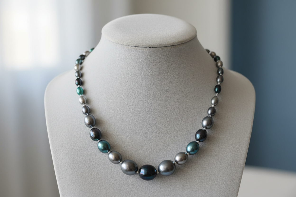 Blue colour designer pearl beaded necklace — handcrafted ethnic jewellery India - gift for her

