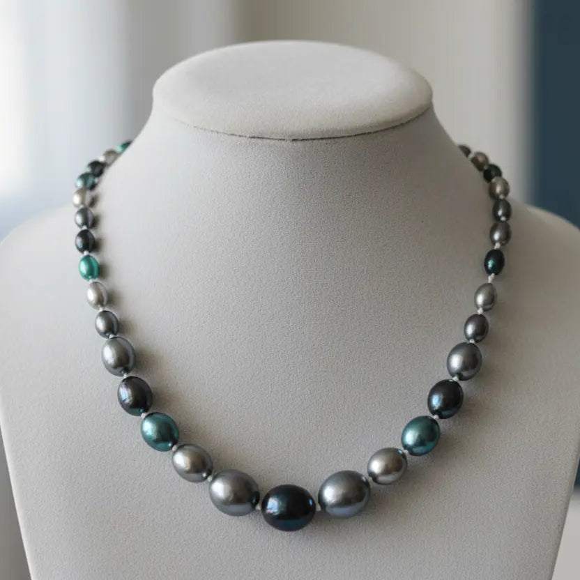 Blue colour designer pearl beaded necklace — handcrafted ethnic jewellery India - gift for her
