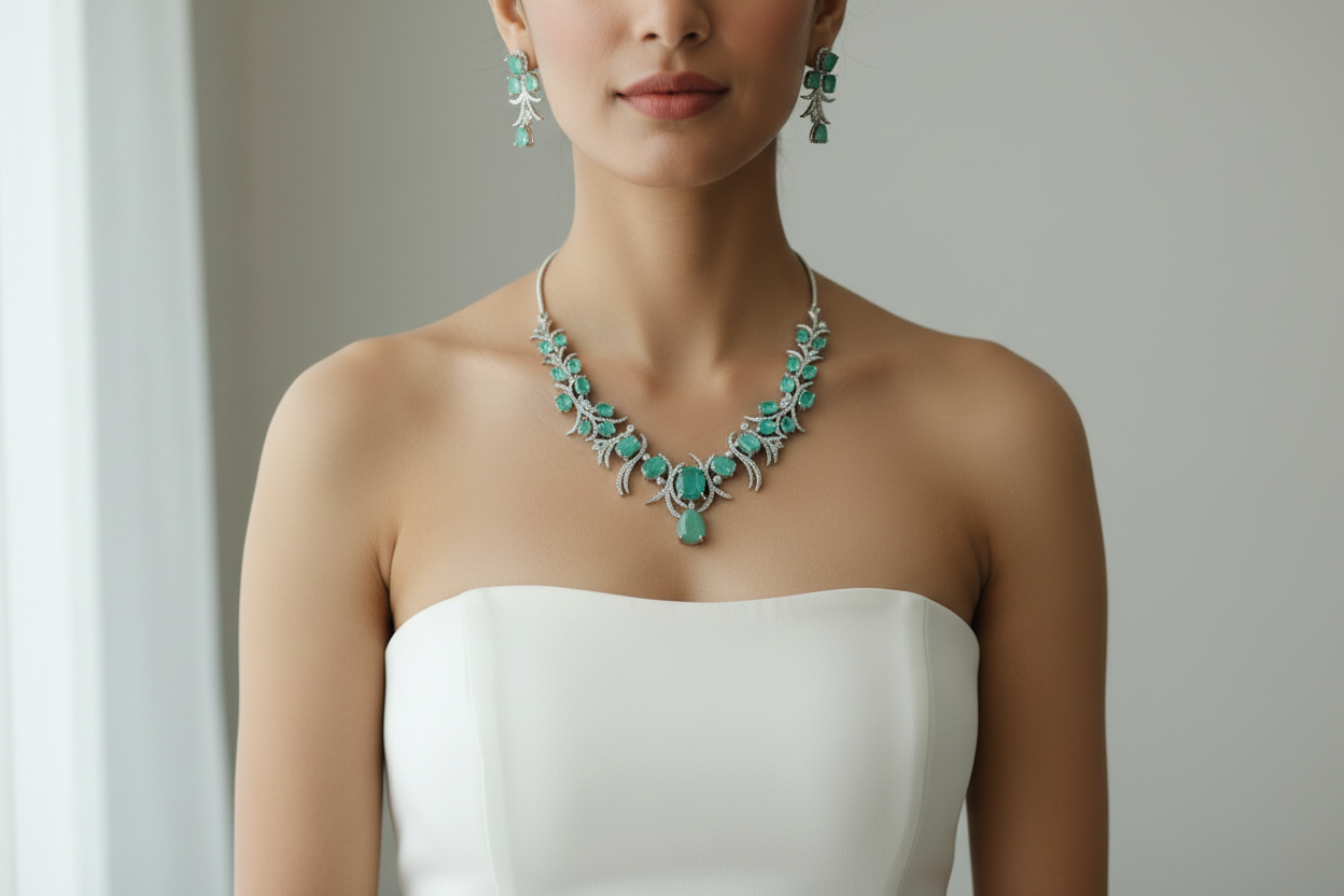 Ethereal seafoam green beaded necklace set — handcrafted boho jewellery for women India