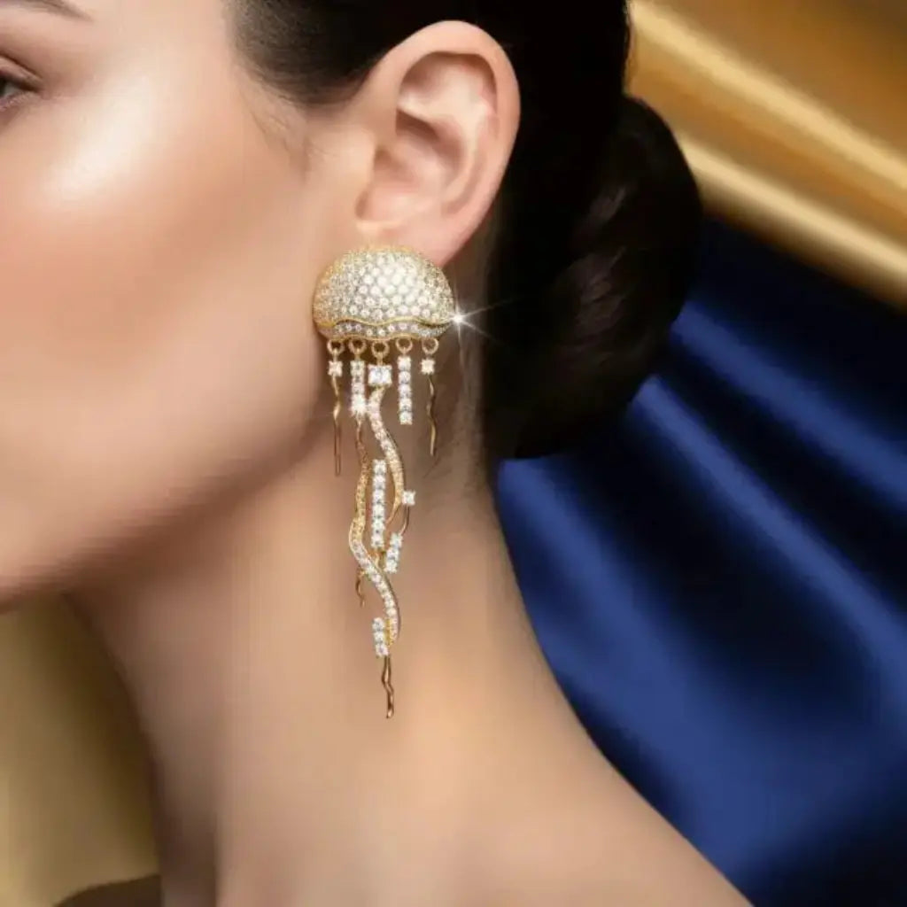 Jellyfish Tassel Drop Earrings moody editorial – statement party earrings for women – Oneofé