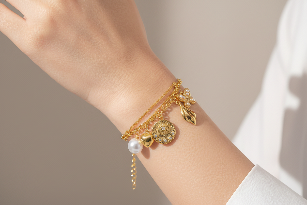 Heart shape rhinestone inlay titanium steel bracelet — luxury romantic jewellery for women India