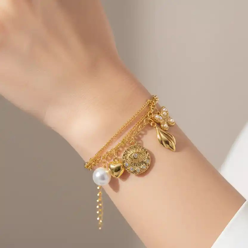 Titanium steel heart shape rhinestone inlay bracelet – dainty bridal everyday jewellery for women – Oneofé