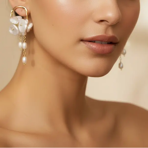 Pearl White 18K Gold Plated Baroque Pearl Tassel Drop Earrings – statement everyday for women – Oneofé