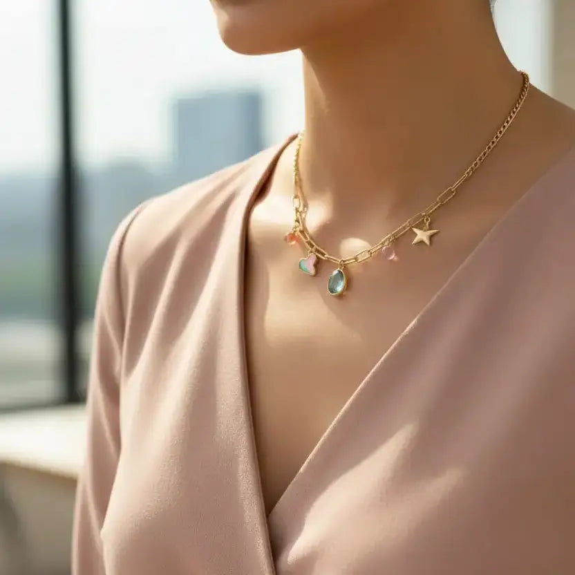 Gold plated cross heart shape Y2K sweet pendant necklace — minimalist workwear jewellery for women India